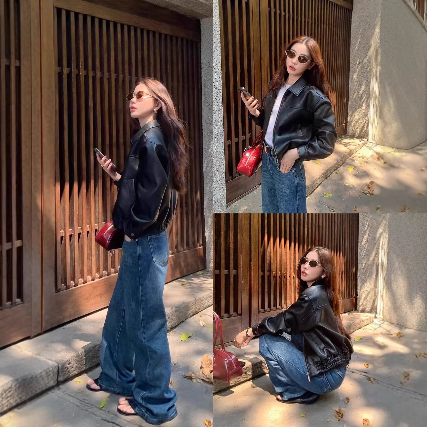 Women's Cropped Lambskin Bomber Jacket Chichicherry