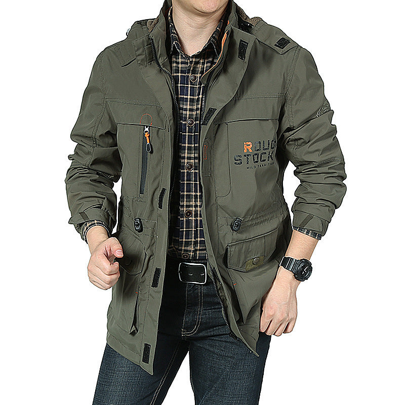 Men's Lightweight Utility Field Parka with Hood, Multi-Pockets and Adjustable Drawstring Waist