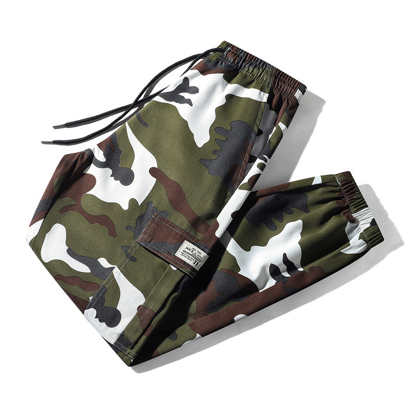Men's Camouflage Cargo Jogging Pants made of sturdy canvas with drawstring waistband & thigh pocket Chichicherry