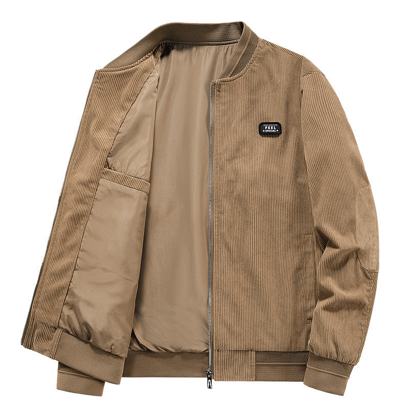 Men's corduroy bomber jacket with zipper, elastic cuffs, and elbow patches Chichicherry