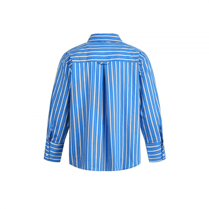Women's Striped Oversized Blouse Shirt with Concealed Zipper and Chest Pocket Chichicherry