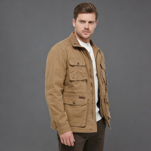Men's Utility Field Jacket with Multiple Flap Pockets and Adjustable Waist Chichicherry
