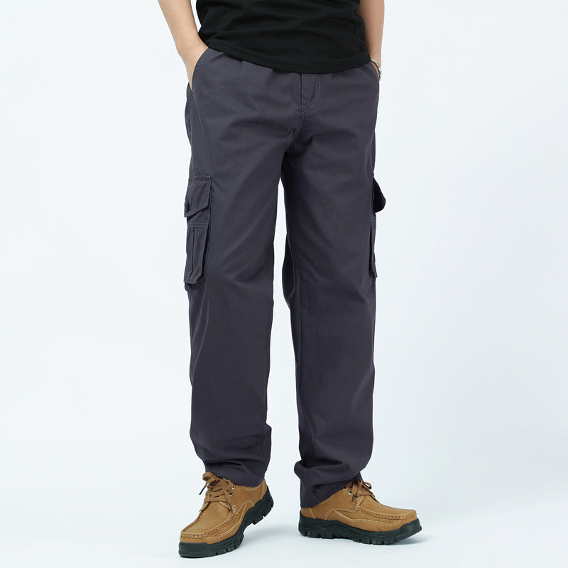 Men's Wide Cargo Pants with Flap Pockets, Adjustable Leg Cuffs and Elastic Waistband Chichicherry