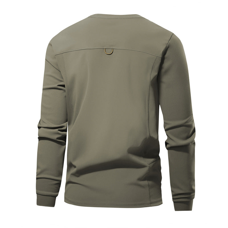 Men's Breathable Long Sleeve Technical Shirt with Round Neck and Side Utility Pocket Chichicherry