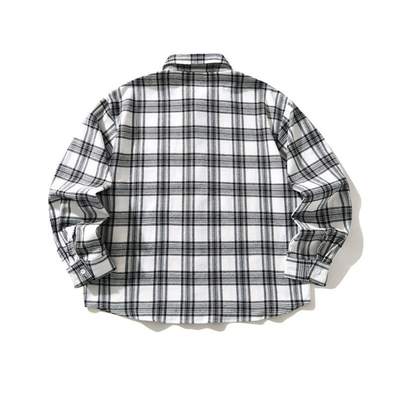 Unisex Oversize checkered flannel overshirt with shirt collar and chest pocket Chichicherry