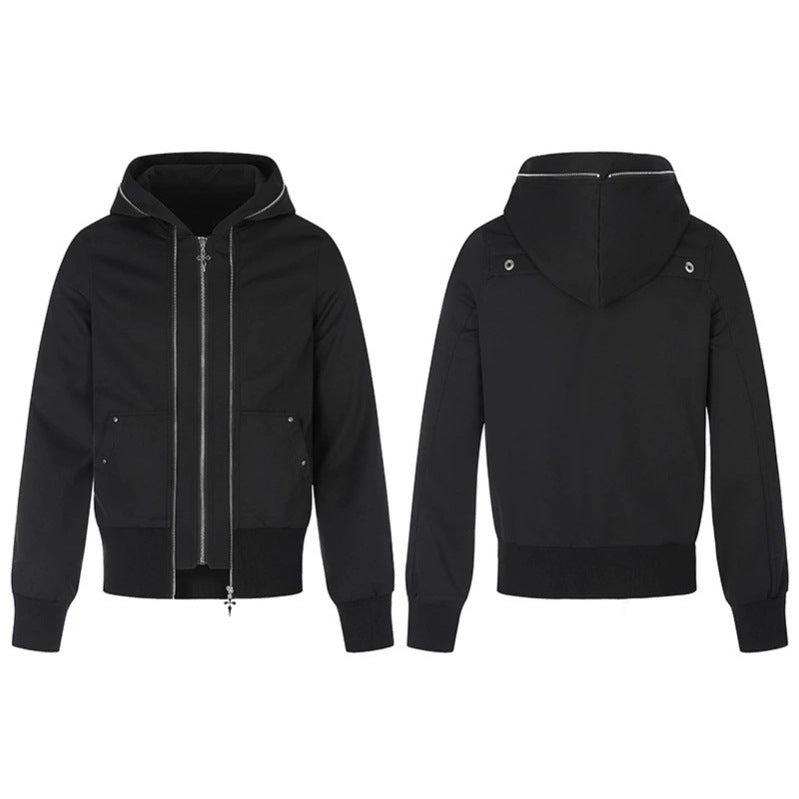 Women’s hooded sweatshirt jacket with high standing collar, contrasting decorative seams and full-length zip Chichicherry
