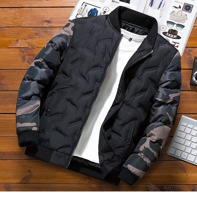 Men's quilted bomber jacket with camouflage sleeves, warming thermal lining, and ribbed cuffs Chichicherry