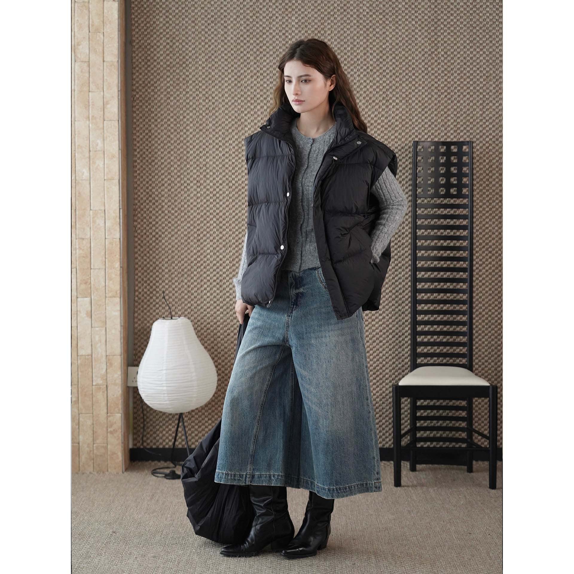 Women's Padded Quilted Vest with Overlapping Shawl Collar Chichicherry