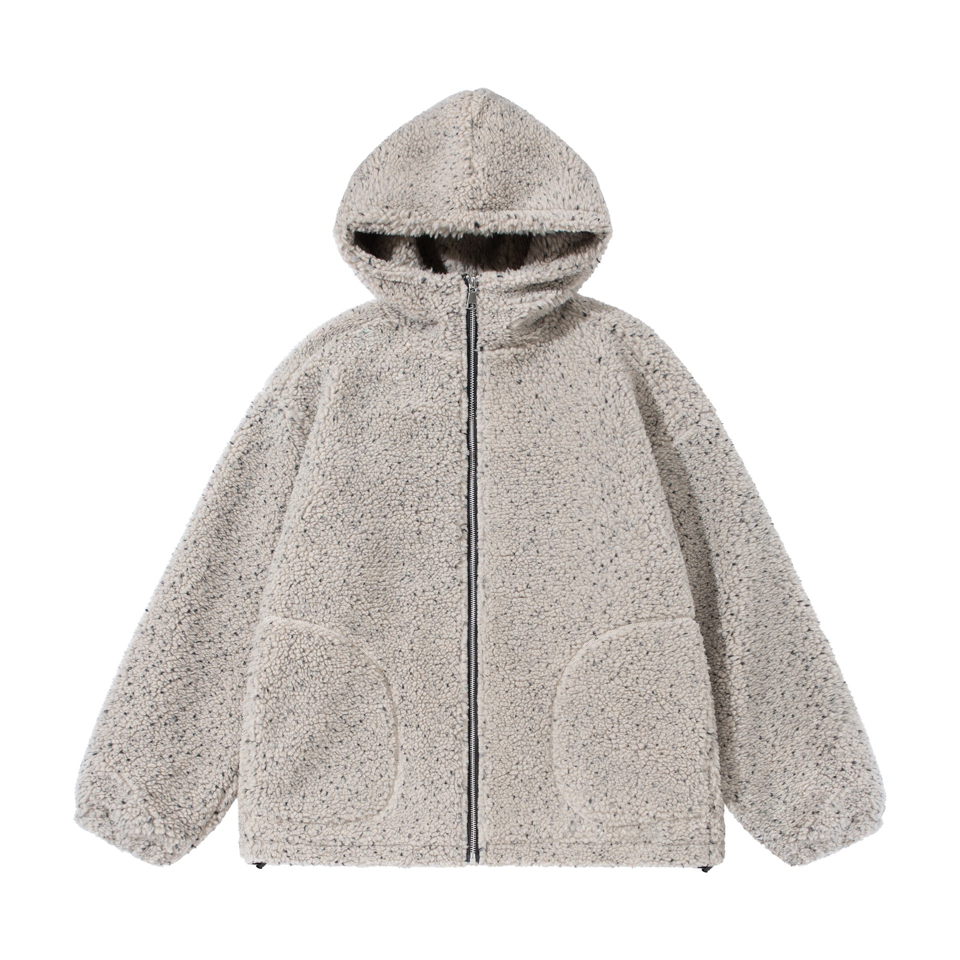 Unisex Boxy Teddy-Fleece Hoodie Jacket with Zipper Chichicherry