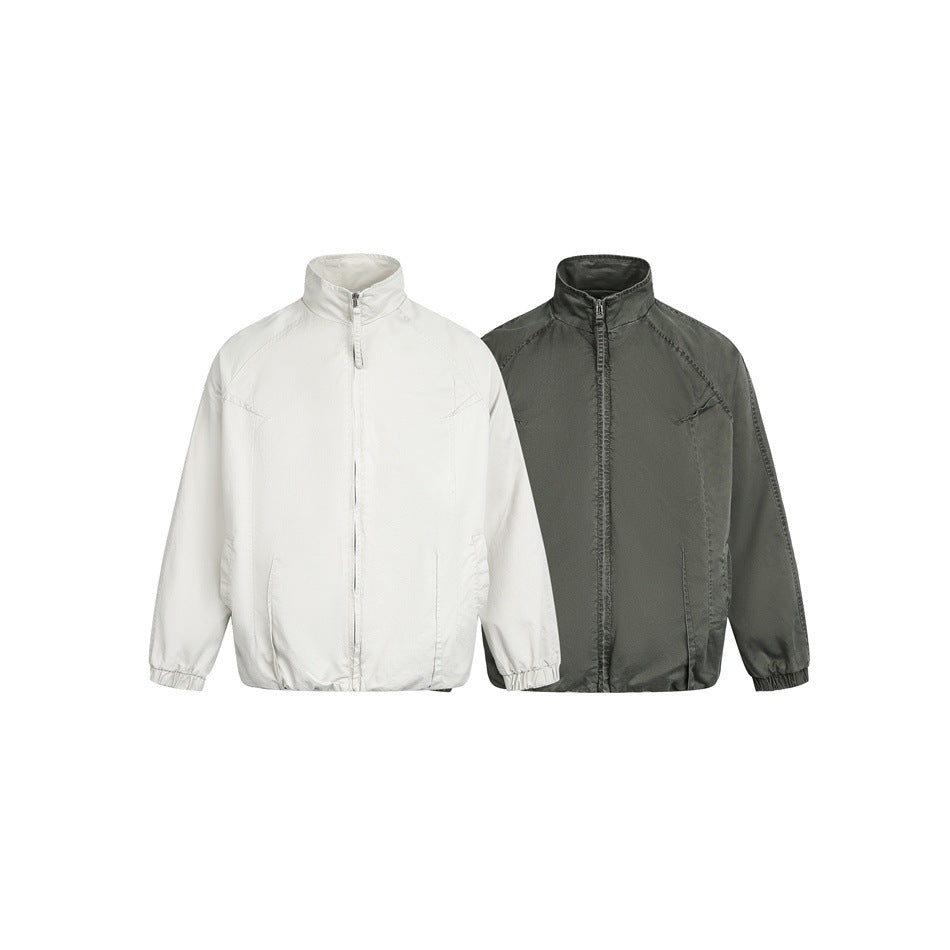 Unisex Lightweight Boxy Windbreaker with High Stand Collar, Full Zip and Elastic Hem Chichicherry