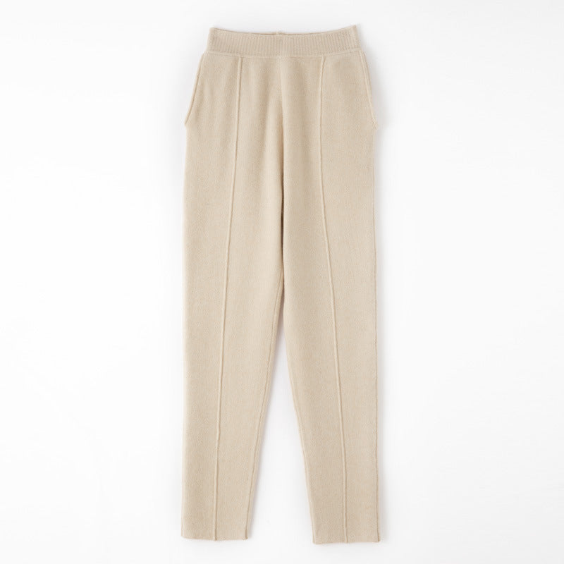 Women's knitted pants with a slim fit, elastic waistband, and crease Chichicherry