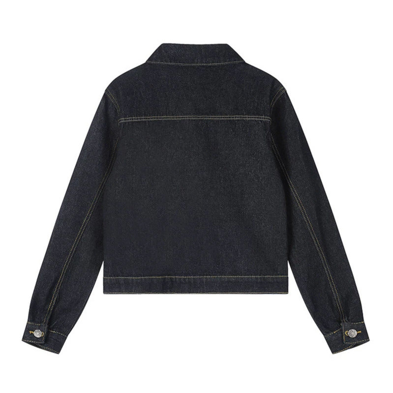 Women's Boxy Jeans Jacket with Patch Pockets and Visible Contrast Seams Chichicherry