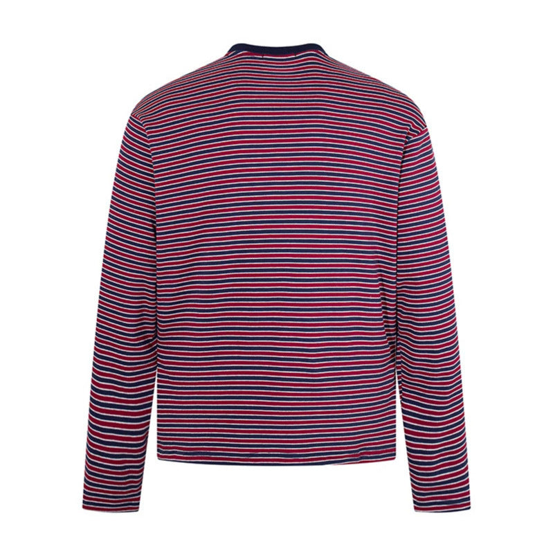 Men's Striped Long-Sleeve Shirt made of Cotton Blend with Round Neck and Relaxed Fit Chichicherry