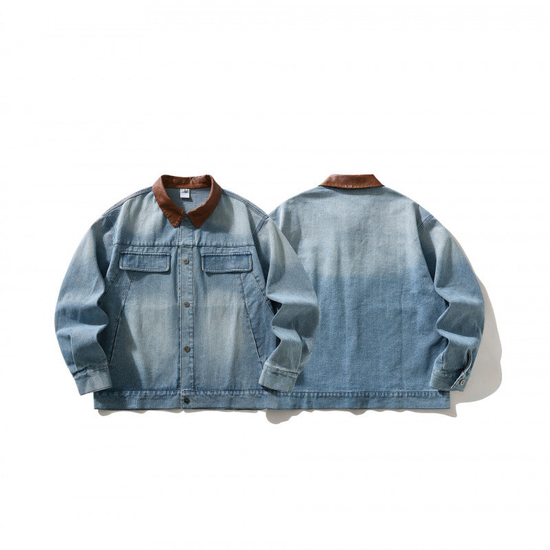 Men's denim jacket in worker look with contrast collar Chichicherry