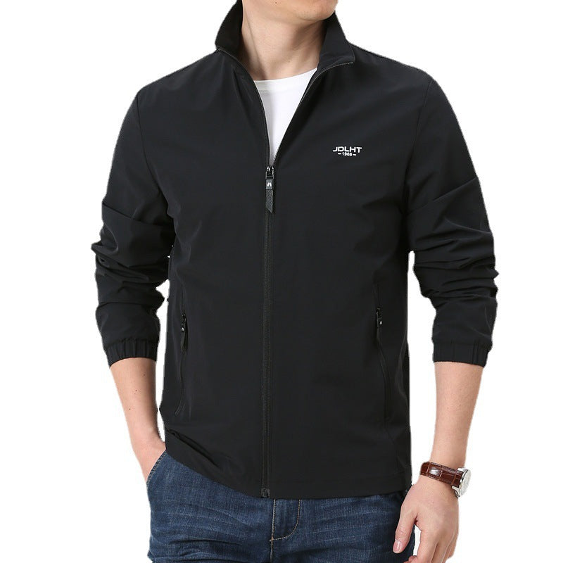 Men's Lightweight Windproof Zip-Up Blouson Jacket with Stand-Up Collar and Elastic Cuffs Chichicherry