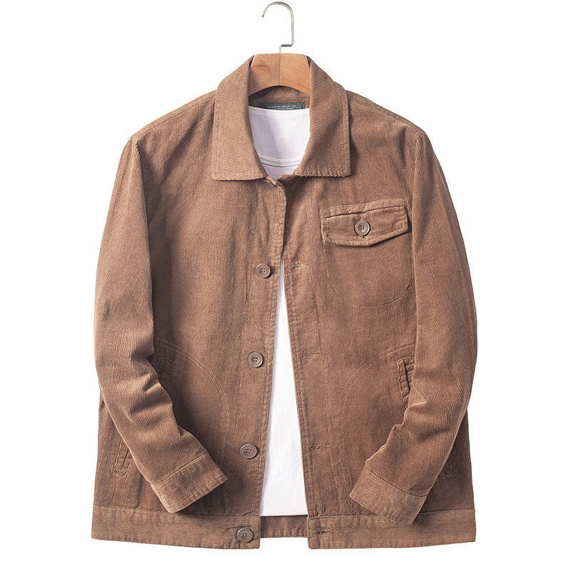 Men's corduroy chore jacket in a worker style with shirt collar and wooden button closure Chichicherry