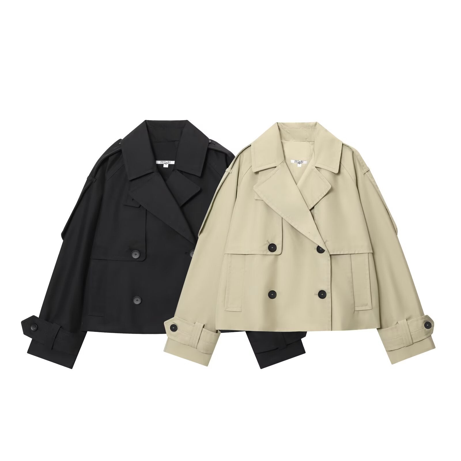 Women short cut trench with boxy silhouette, shoulder patches and wide cuffs Chichicherry