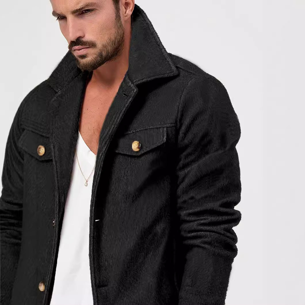Men's Boucle Worker Jacket with Chest Pockets and Applied Buttons Chichicherry
