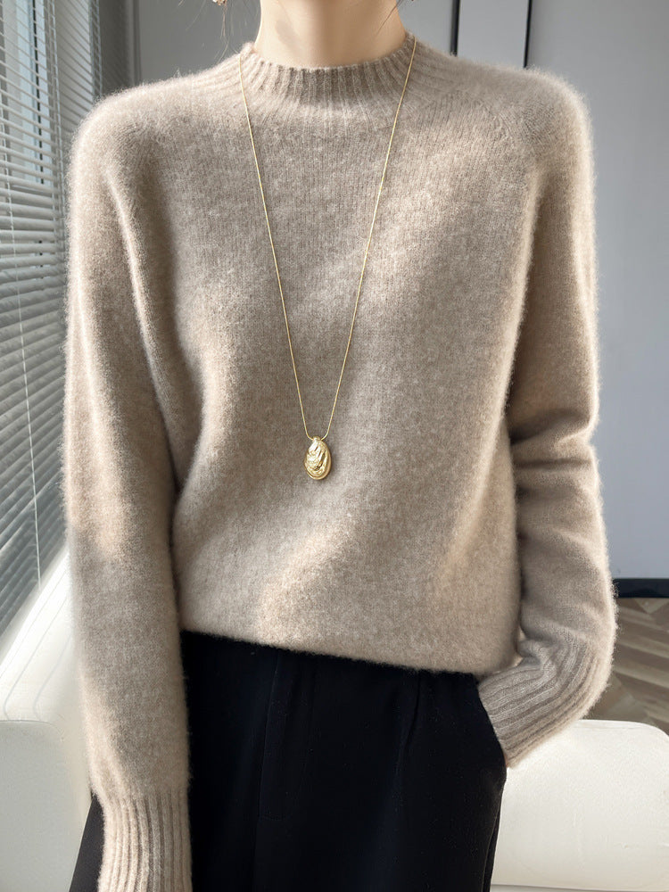 Women's short mock neck pullover made of fluffy mohair blend with boxy silhouette Chichicherry