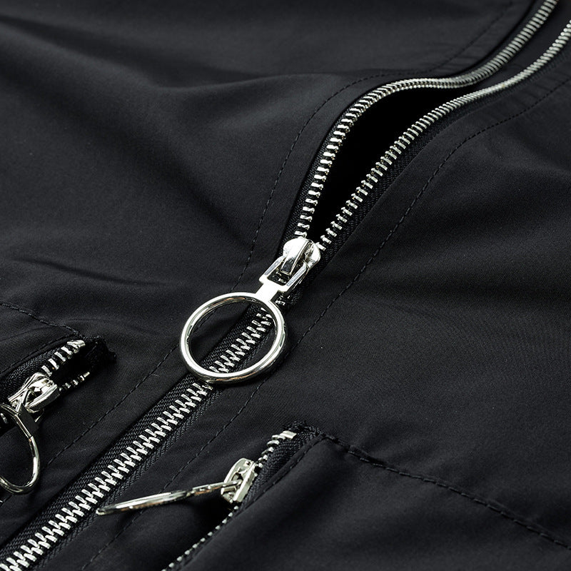 Men's Nylon Bomber Jacket in Aviator Style with Zipper Arm Pocket and Contrasting Lining Chichicherry