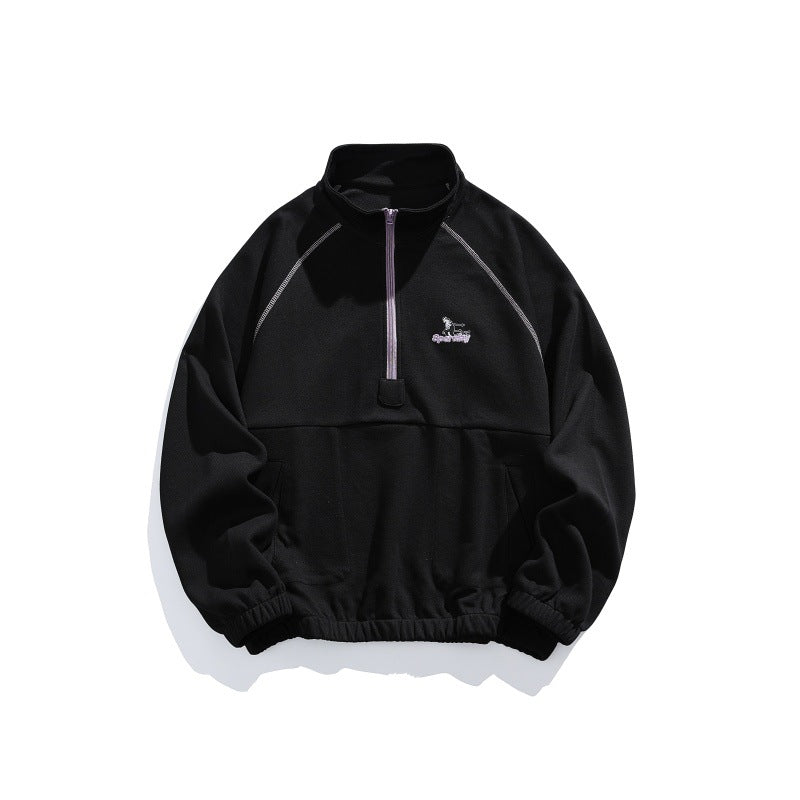 Unisex Oversize-Halfzip-Fleece Pullover with Stand-up Collar, Raglan Sleeves and Kangaroo Pocket Chichicherry