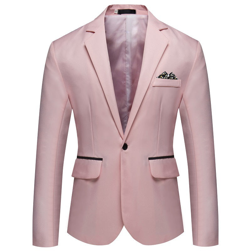 Men's Slim-Fit Tuxedo Jacket with Single-Button Closure and Contrast Flap Pockets Chichicherry