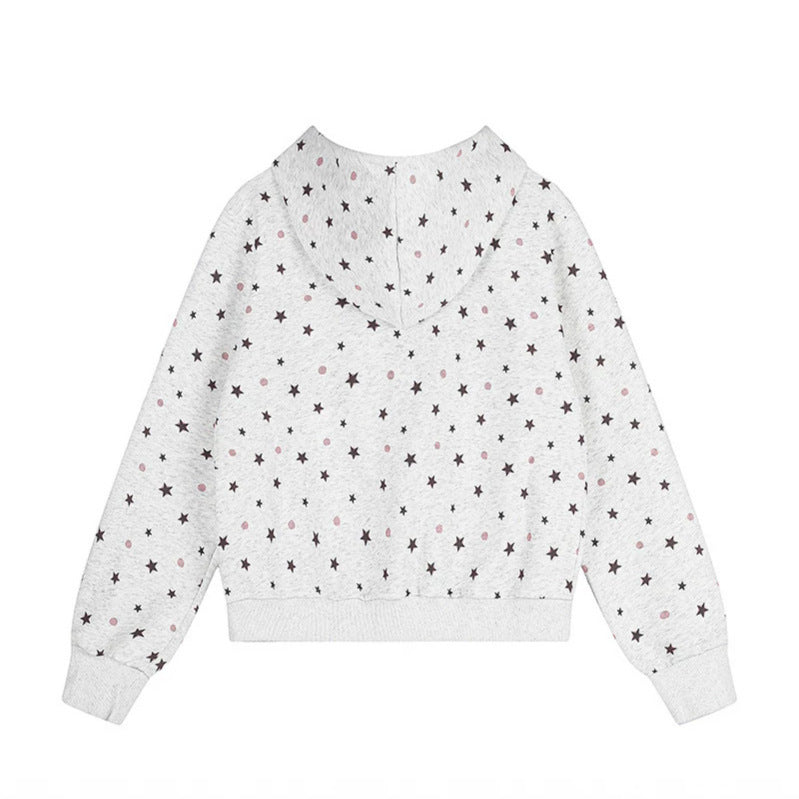 Women's Hoodie Sweat Jacket with Star Allover, Structured French Terry and Sparkling Front Application Chichicherry