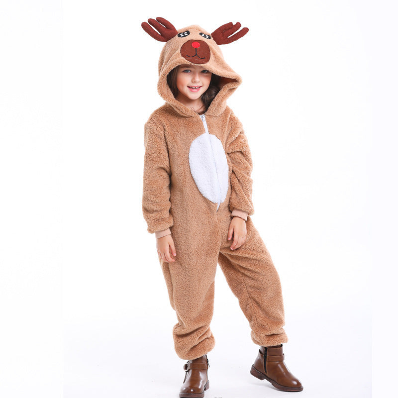Girls Plush Reindeer Overall with Hood and Ears Chichicherry