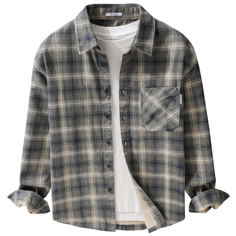 Men's Checked Relaxed Overshirt made of brushed cotton blend with chest pocket and full button placket Chichicherry