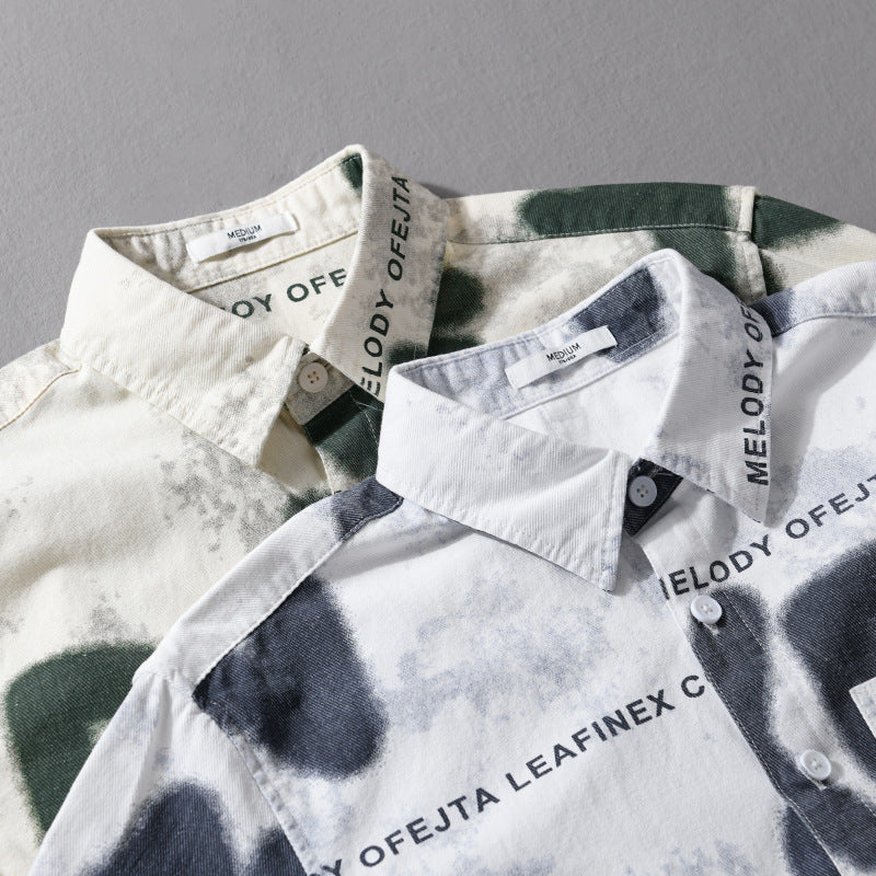 Men's Loose Cotton Shirt in Street Art Print with Patch Chest Pocket Chichicherry