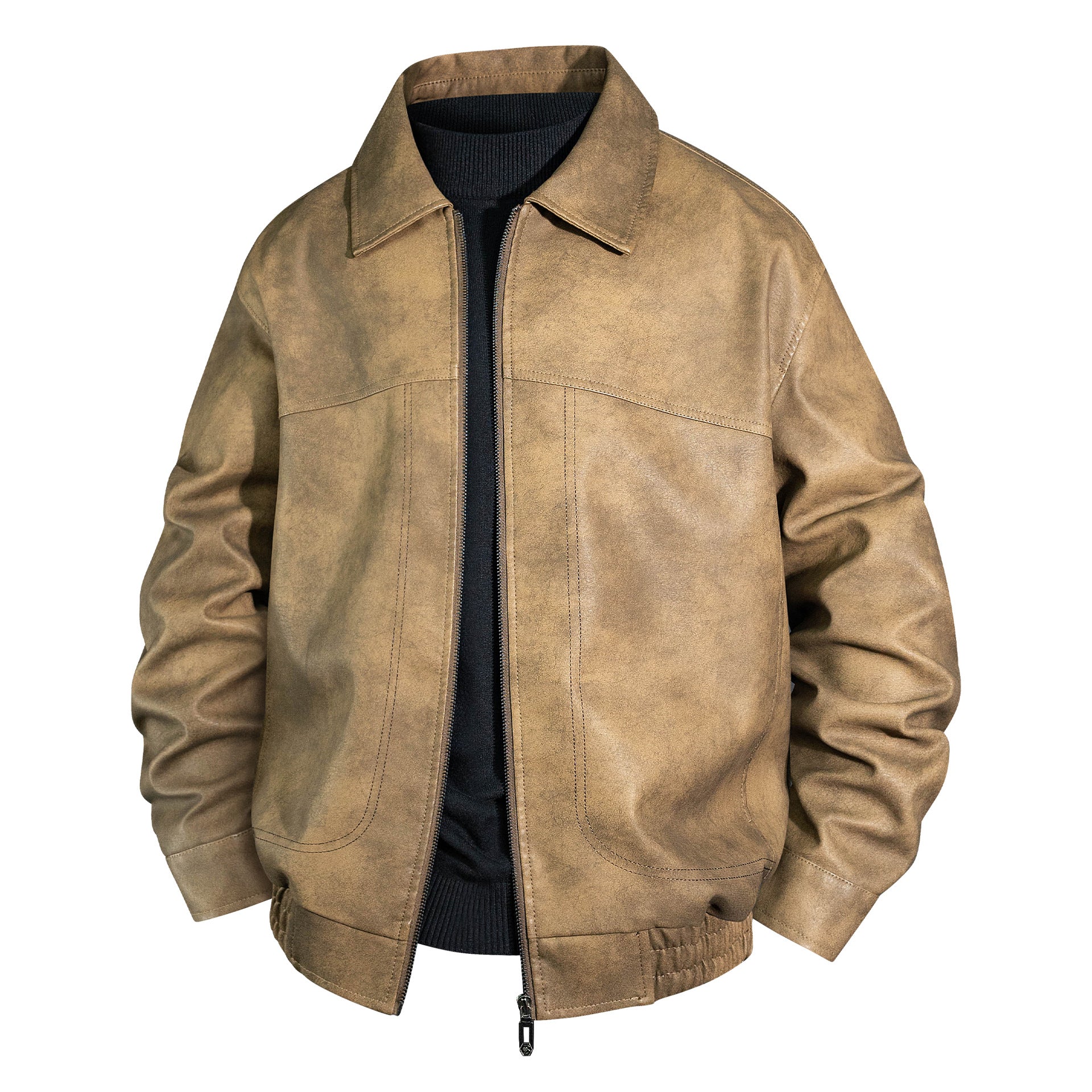 Men's bomber jacket made of oiled vintage leather with zipper Chichicherry