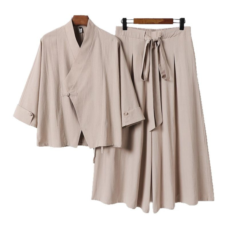 Women's Lightweight Kimono Loungewear Set with V-Neck Three-Quarter Sleeves and Wide Palazzo Pants Chichicherry