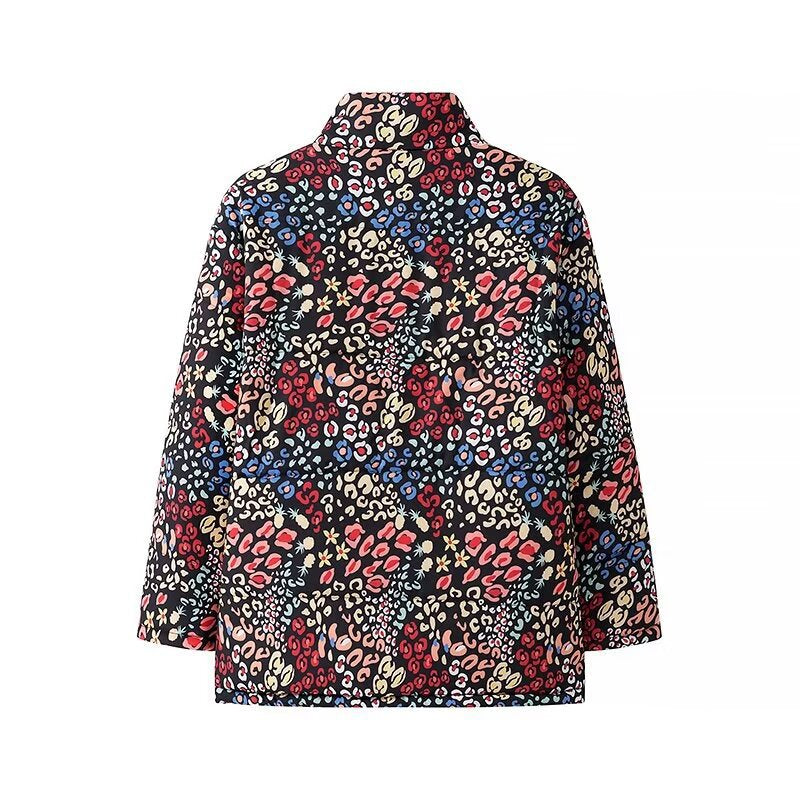Women Lightweight Padded Short Jacket with Stand-up Collar, Concealed Button Placket and 3/4 Sleeves Chichicherry