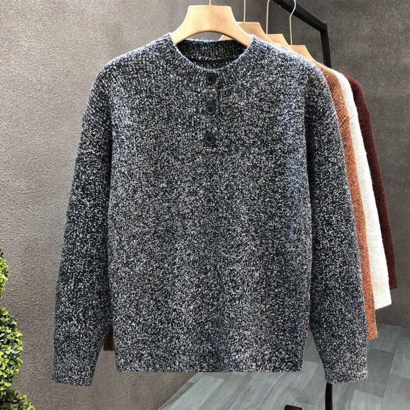 Herren Komfortabler Rippstrick-Halbknopfpullover mit Rundhalsausschnitt und legerer Passform Chichicherry