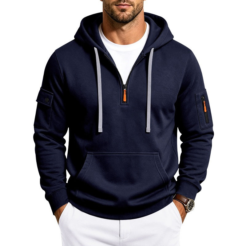 Men's Hoodie with Half Zip, Utility Arm Pockets and Kangaroo Pocket Chichicherry