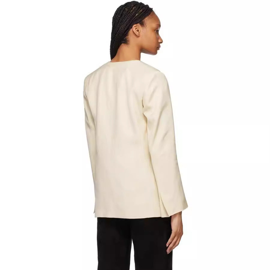 Women Collarless Long Blazer with Open Fall and Cape Effect Chichicherry