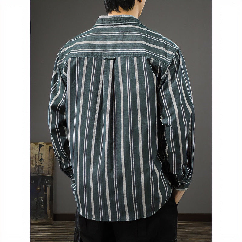 Herren Oversized Breitcord-Hemdjacke mit vertikaler Streifenstruktur und aufgesetzten Brusttaschen Chichicherry