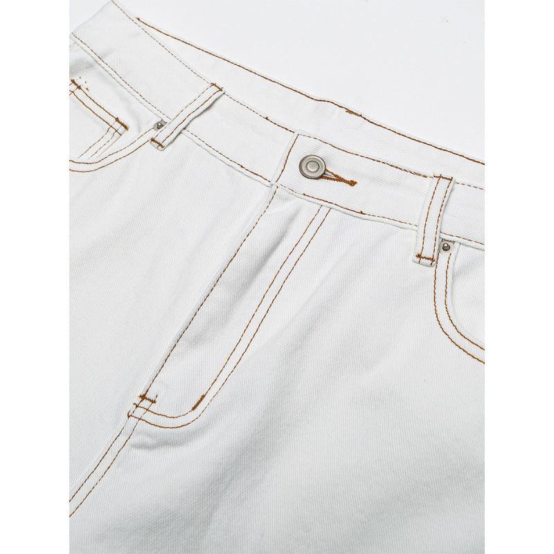 Women's Wide High-Waist Culotte Jeans with Visible Contrast Seams Chichicherry