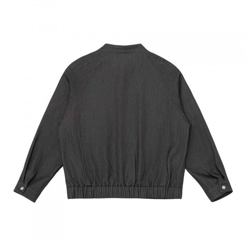 Unisex short jacket in overshirt style with standing collar, zipper, and elastic hem Chichicherry