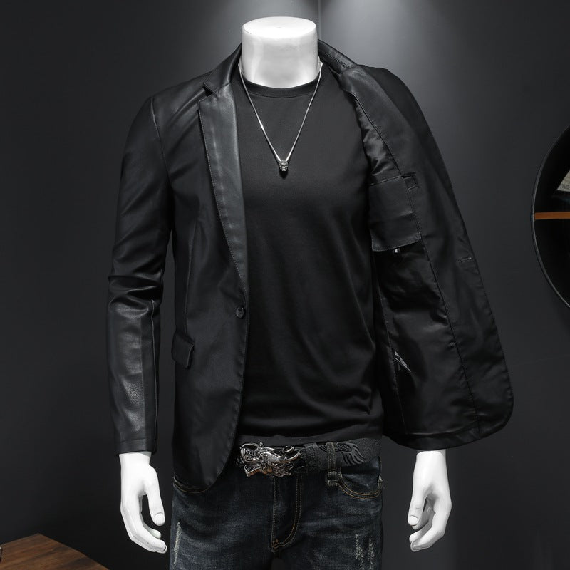 Men's leather blazer with a slim silhouette, pointed lapels, and flap pockets Chichicherry