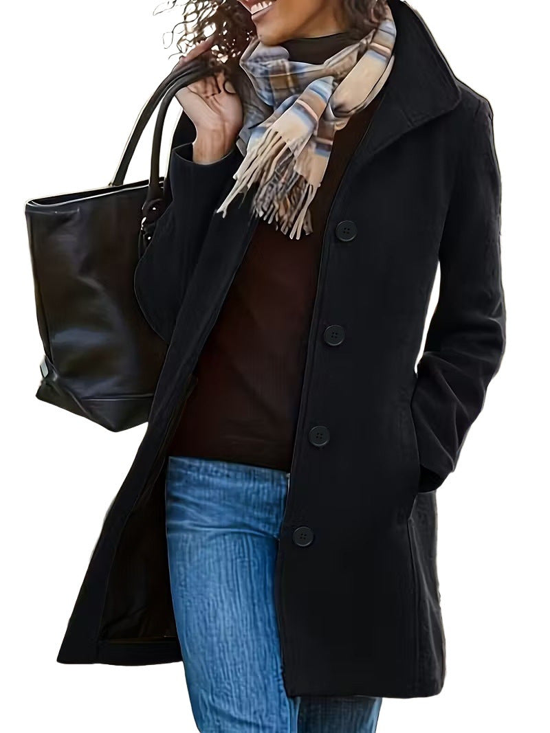 Women's Cozy Teddy Coat in Midi Length with Large Rever Collar and Side Pockets