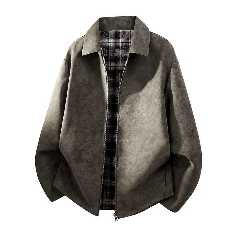Men's oversized shirt jacket in suede look with checked flannel lining Chichicherry