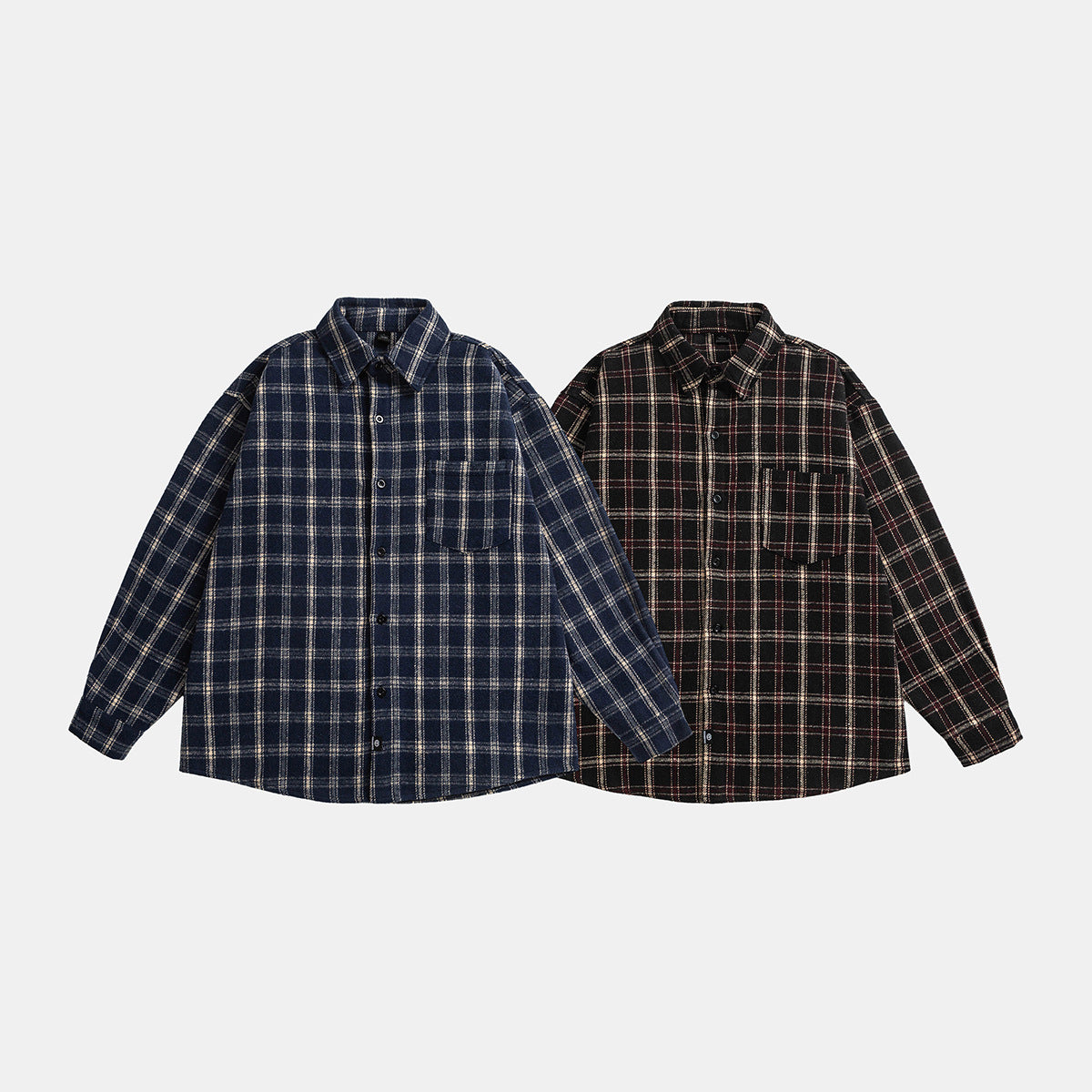 Unisex Oversize Check Shirt Jacket in Boxy Cut with Patch Chest Pocket and Soft Flannel Chichicherry