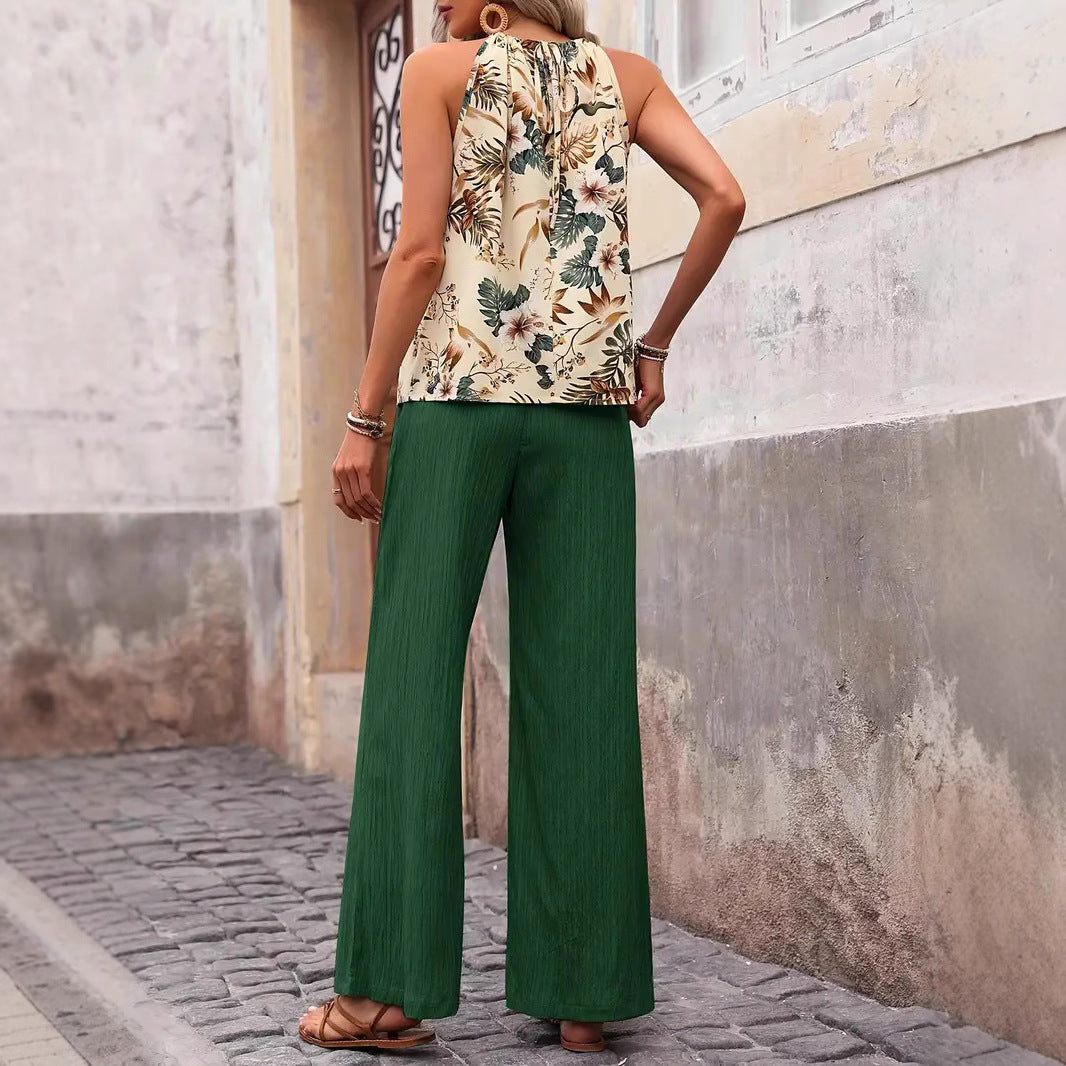 Women wide linen pants with drawstring and pleat look Chichicherry
