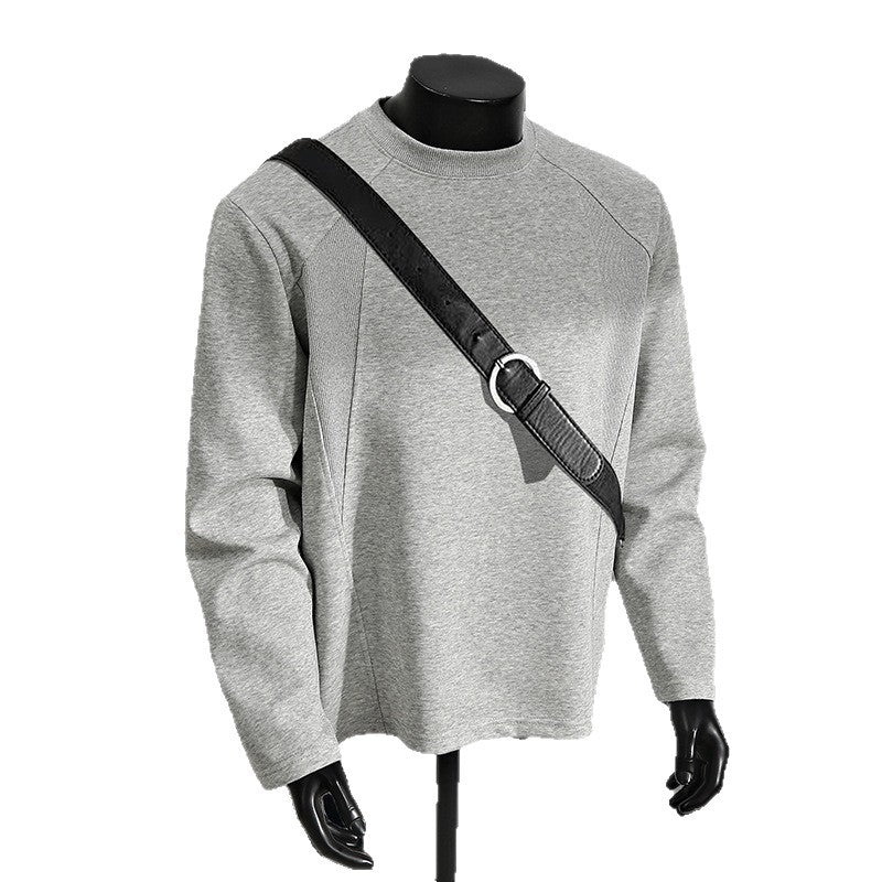 Men's Minimalist Long Sleeve Sweatshirt with Raglan Sleeves and Clean-Cut Round Neck Chichicherry