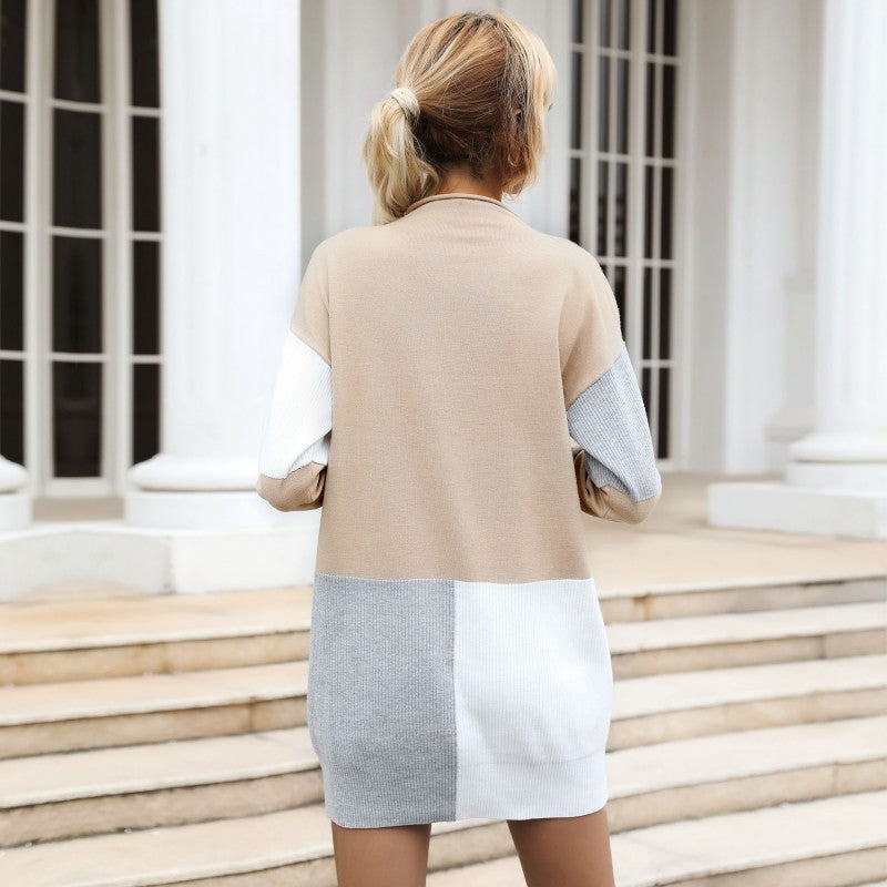 Women's color block knit dress in mini look with boxy silhouette and ribbed inserts Chichicherry