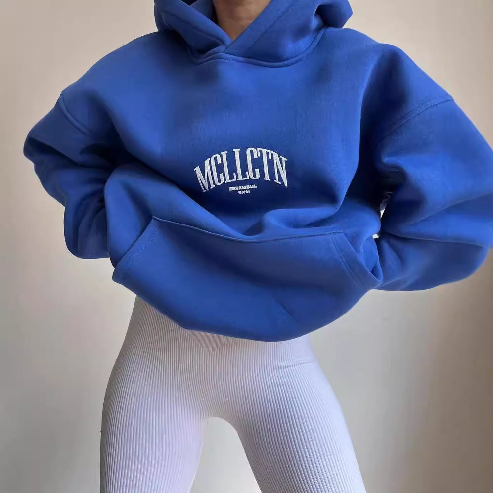 Damen Oversized Kapuzenpullover mit abstraktem Rückenprint und gerippten Bündchen Chichicherry