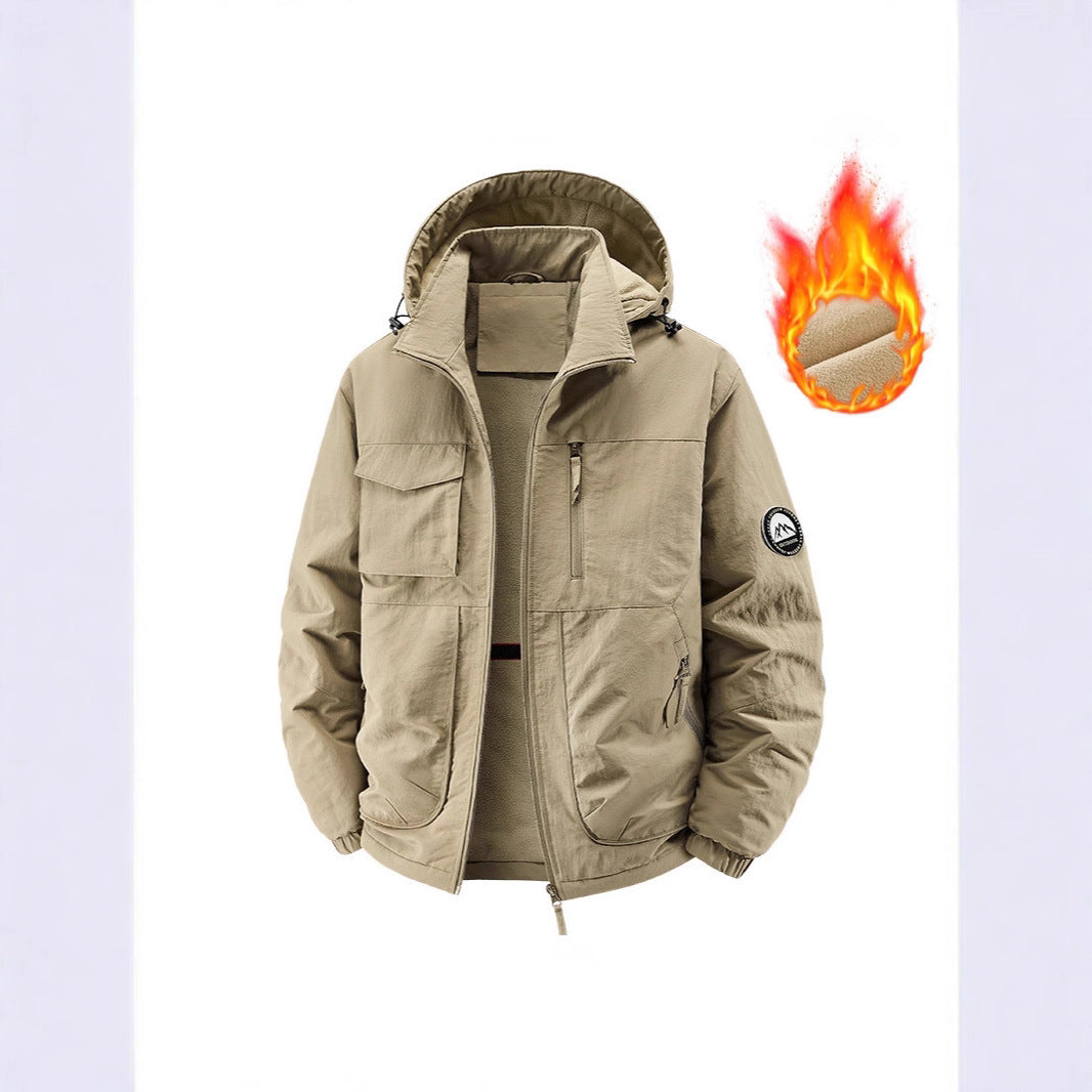 Men's Insulated Outdoor Jacket with Fleece Lining and Multifunctional Utility Pockets Chichicherry