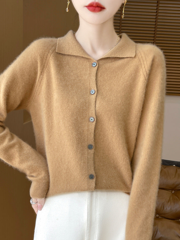Women Cozy Lapel Collar Cardigan in Cashmere Look with Mohair Effect Chichicherry