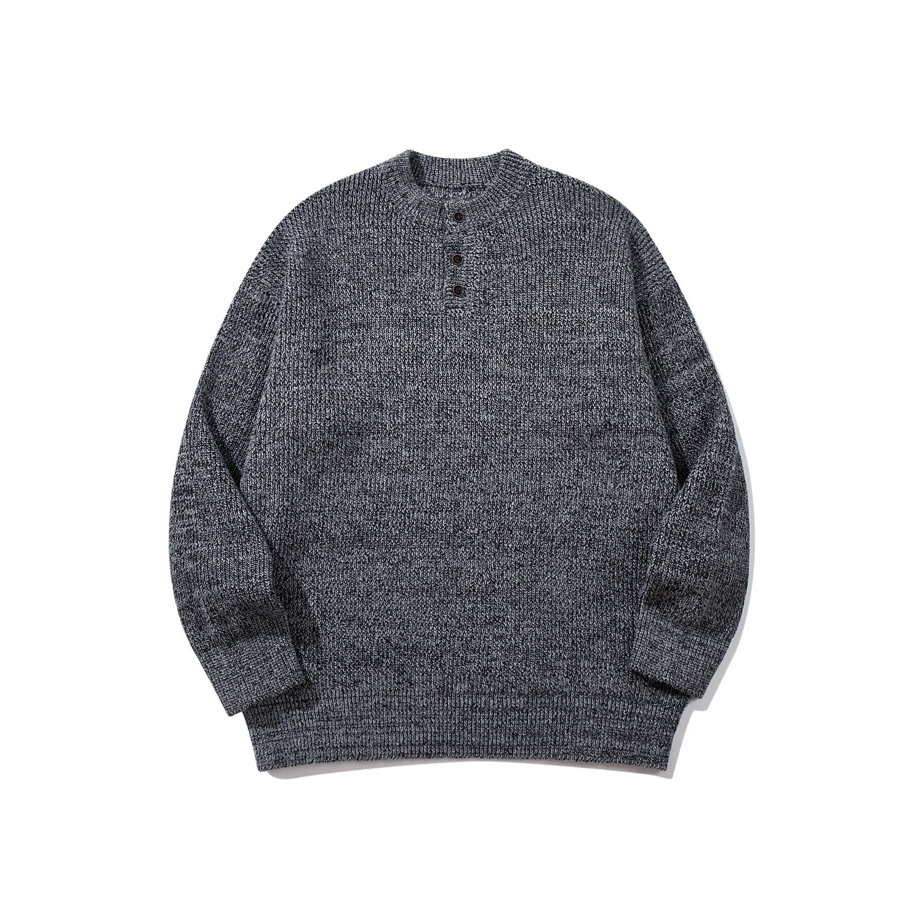 Men's chunky knit henley pullover with half button placket and ribbed cuffs Chichicherry
